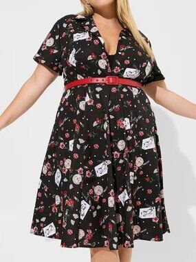 TORRID Plus Size Marilyn Monroe Midi Retro Button Front Swing Dress Black Pinup